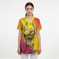 Papua New Guinea Cultural Tropical Flowers Scrub Top LT9 - Polynesian Pride