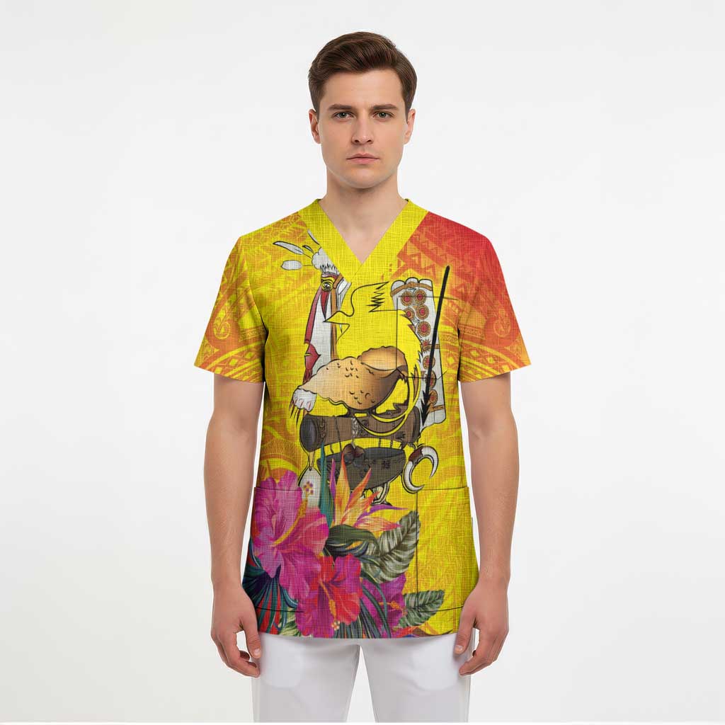 Papua New Guinea Cultural Tropical Flowers Scrub Top LT9 - Polynesian Pride
