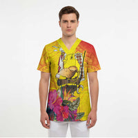 Papua New Guinea Cultural Tropical Flowers Scrub Top LT9 - Polynesian Pride