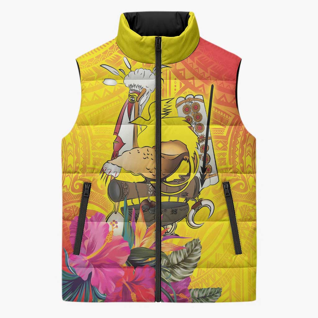 Papua New Guinea Cultural Tropical Flowers Sleeveless Puffer Jacket LT9 Unisex Gold - Polynesian Pride