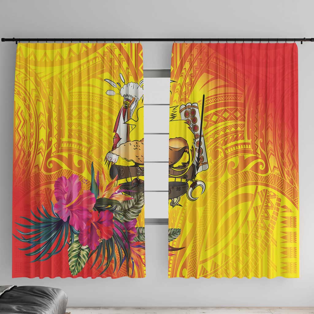 Papua New Guinea Cultural Tropical Flowers Window Curtain LT9 With Hooks Gold - Polynesian Pride
