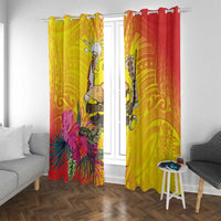 Papua New Guinea Cultural Tropical Flowers Window Curtain LT9 With Grommets Gold - Polynesian Pride