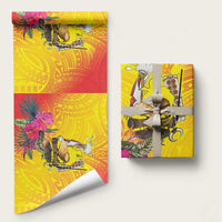Papua New Guinea Cultural Tropical Flowers Wrapping Paper LT9 58" × 23" Gold - Polynesian Pride