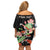 Personalized Japanese Koi Fish Off Shoulder Short Dress with Polynesian Pattern