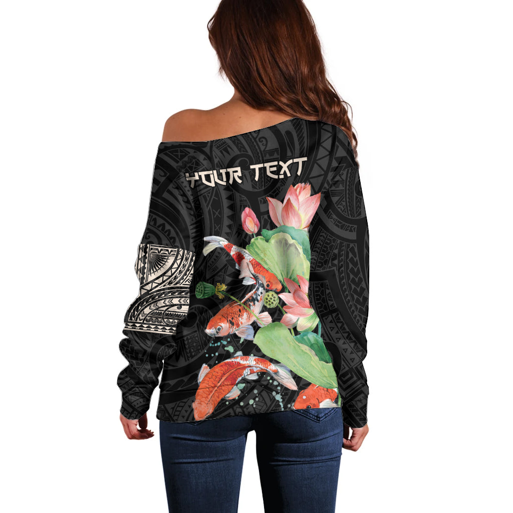 Personalized Japanese Koi Fish Off Shoulder Sweater with Polynesian Pattern LT9 - Polynesian Pride