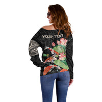 Personalized Japanese Koi Fish Off Shoulder Sweater with Polynesian Pattern LT9 - Polynesian Pride