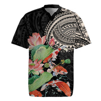 Personalized Japanese Koi Fish Rugby Jersey with Polynesian Pattern LT9 Black - Polynesian Pride