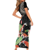 Personalized Japanese Koi Fish Short Sleeve Bodycon Dress with Polynesian Pattern LT9 - Polynesian Pride