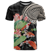 Personalized Japanese Koi Fish T Shirt with Polynesian Pattern LT9 Black - Polynesian Pride