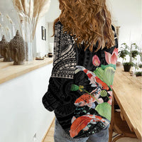 Personalized Japanese Koi Fish Women Casual Shirt with Polynesian Pattern LT9 - Polynesian Pride