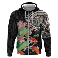 Personalized Japanese Koi Fish Zip Hoodie with Polynesian Pattern LT9 Zip Hoodie Black - Polynesian Pride