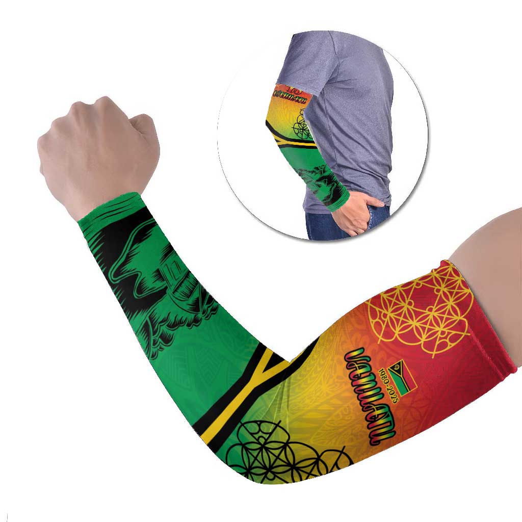 Hapi 45th Indipendens Dei Vanuatu Arm Sleeves Yumi 1980 with Vanuatuan Beach Landscape LT9 Set of 2 Red - Polynesian Pride