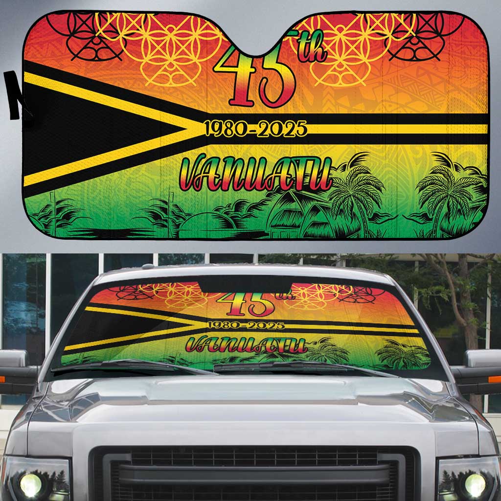 Hapi 45th Indipendens Dei Vanuatu Auto Sun Shade Yumi 1980 with Vanuatuan Beach Landscape LT9 Red - Polynesian Pride