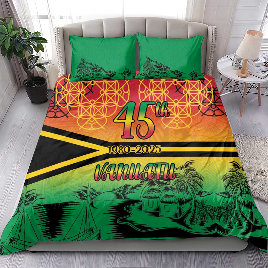 Hapi 45th Indipendens Dei Vanuatu Bedding Set Yumi 1980 with Vanuatuan Beach Landscape LT9 - Polynesian Pride