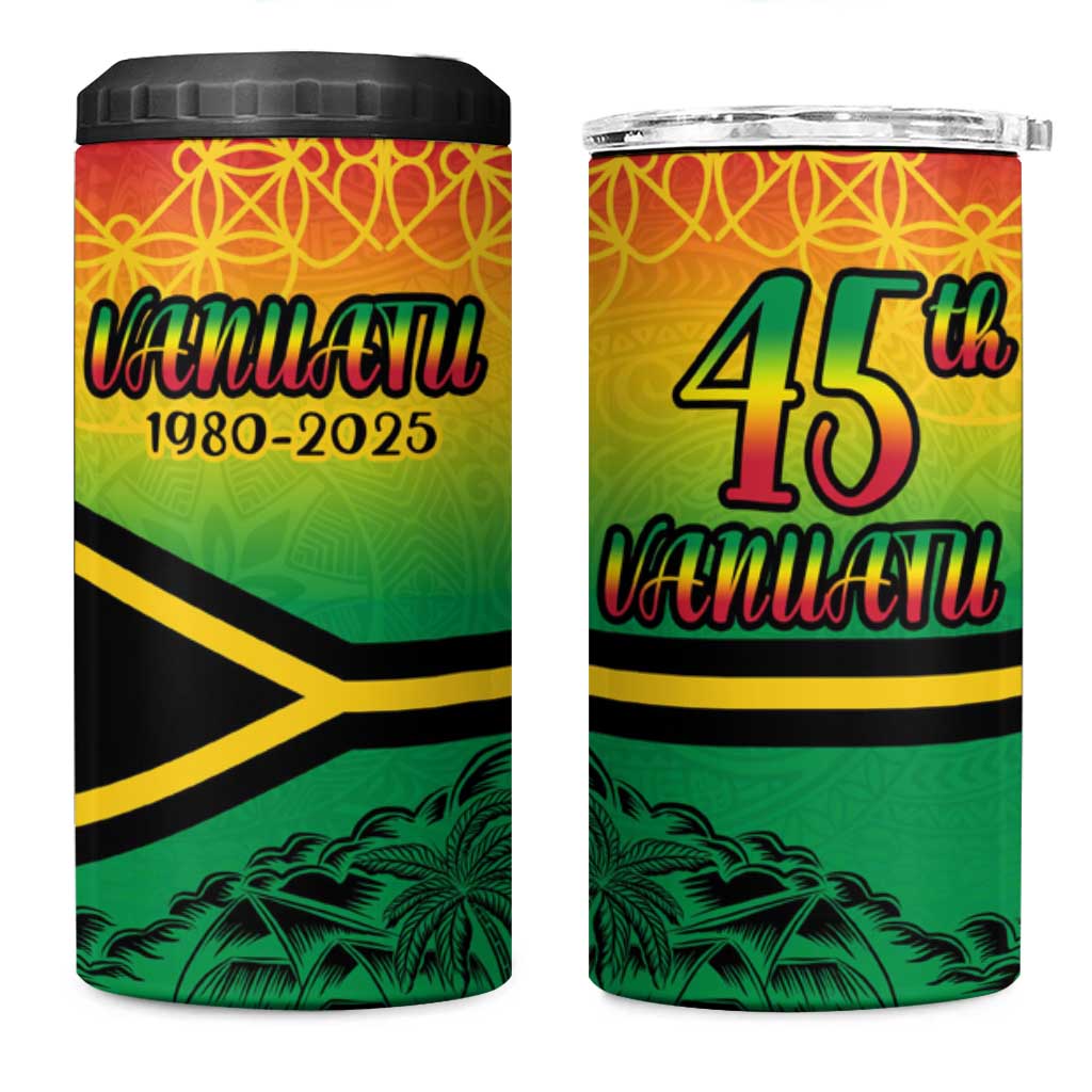 Hapi 45th Indipendens Dei Vanuatu 4 in 1 Can Cooler Tumbler Yumi 1980 with Vanuatuan Beach Landscape LT9 One Size: 16 oz Red - Polynesian Pride