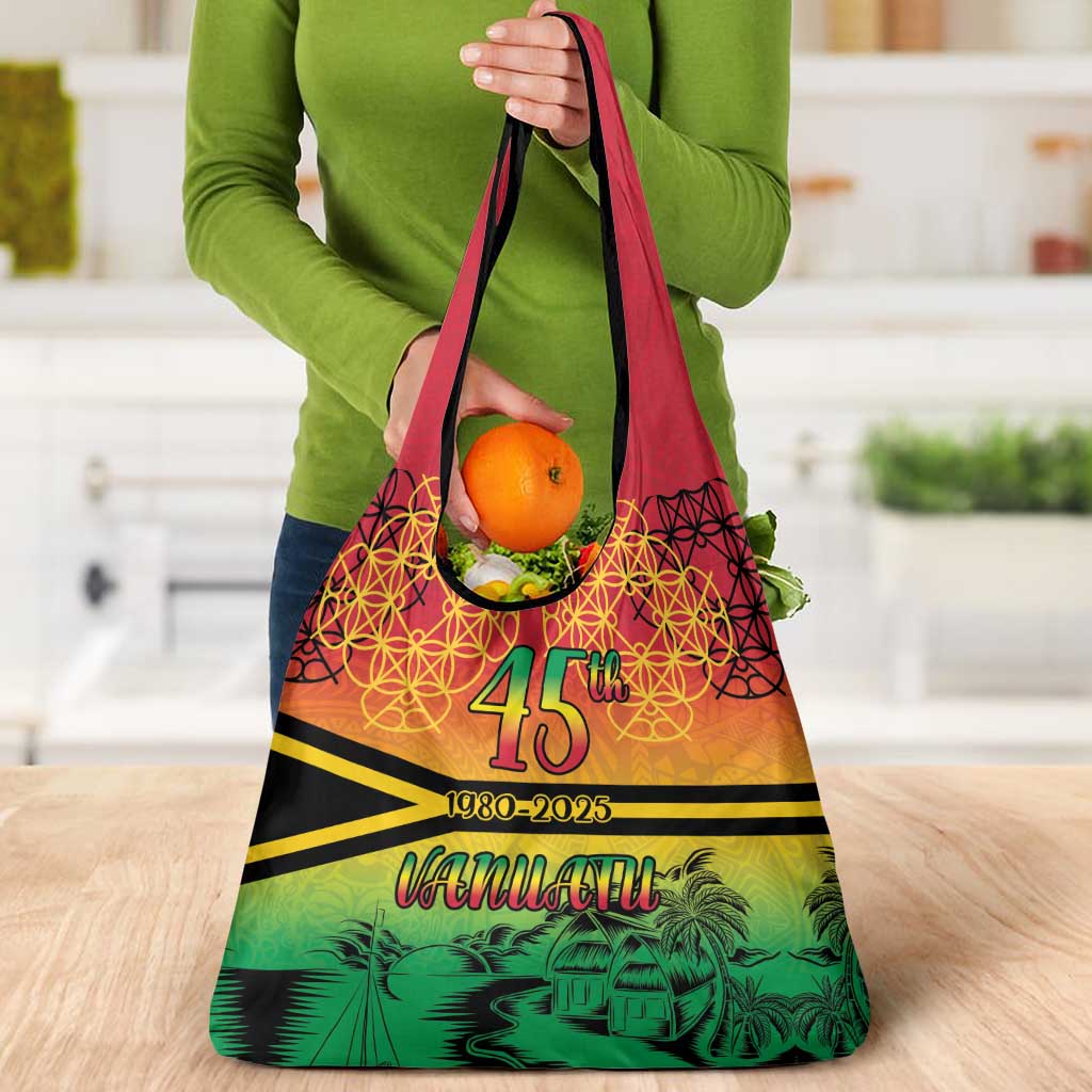 Hapi 45th Indipendens Dei Vanuatu Grocery Bag Yumi 1980 with Vanuatuan Beach Landscape LT9 - Polynesian Pride