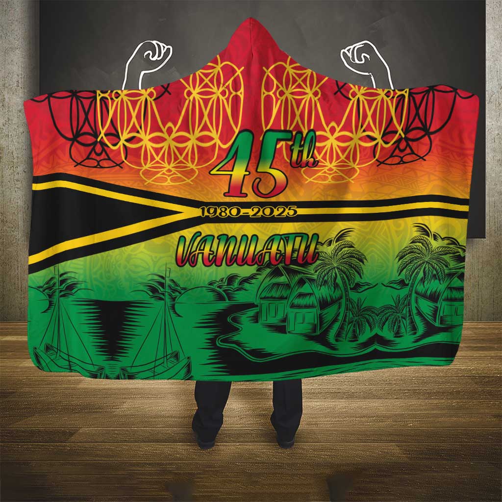 Hapi 45th Indipendens Dei Vanuatu Hooded Blanket Yumi 1980 with Vanuatuan Beach Landscape LT9 - Polynesian Pride