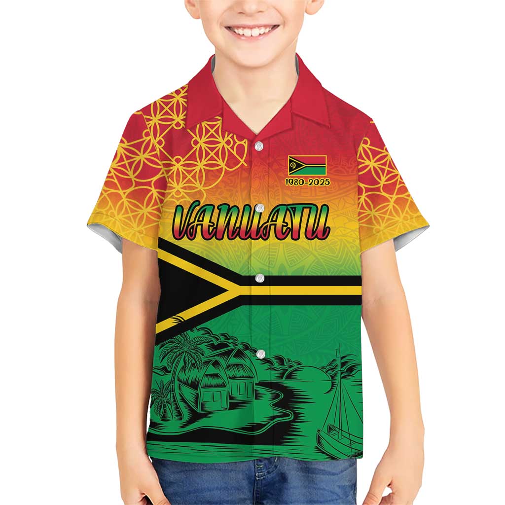 Hapi 45th Indipendens Dei Vanuatu Kid Hawaiian Shirt Yumi 1980 with Vanuatuan Beach Landscape LT9 Kid Red - Polynesian Pride