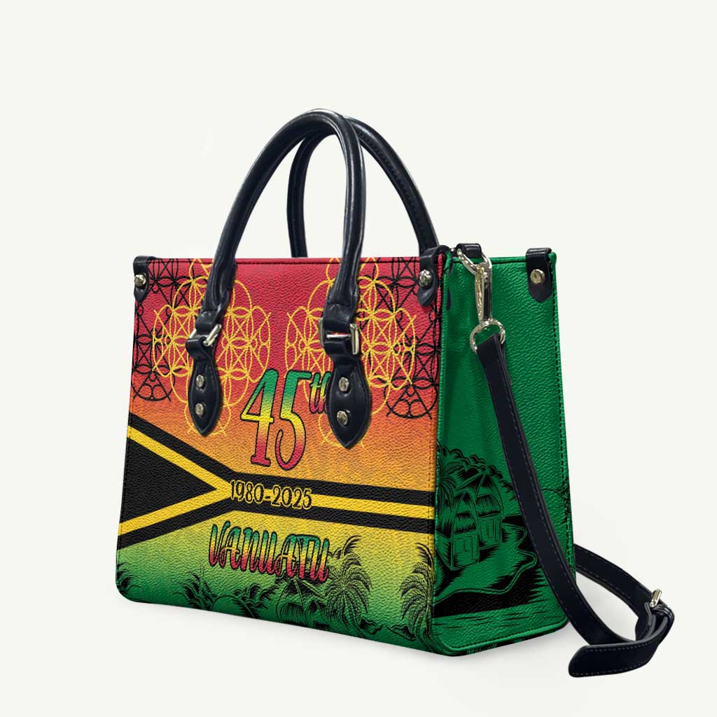 Hapi 45th Indipendens Dei Vanuatu Leather Bag Yumi 1980 with Vanuatuan Beach Landscape LT9 Red - Polynesian Pride