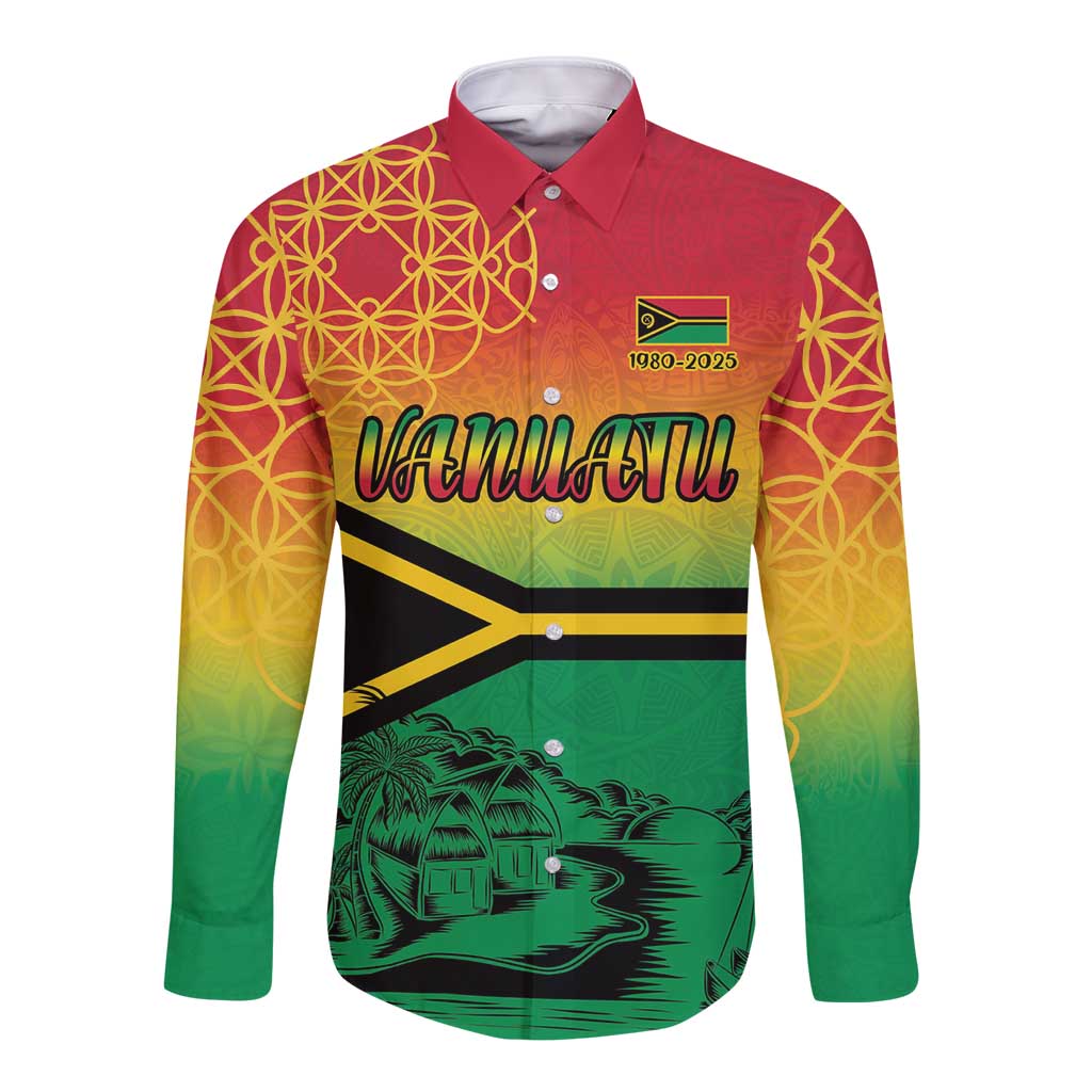 Hapi 45th Indipendens Dei Vanuatu Long Sleeve Button Shirt Yumi 1980 with Vanuatuan Beach Landscape LT9 Unisex Red - Polynesian Pride