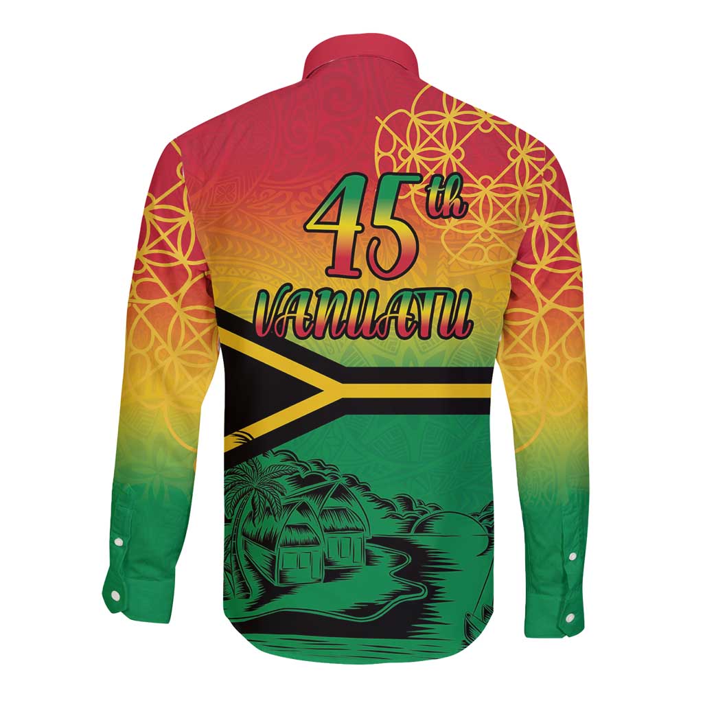 Hapi 45th Indipendens Dei Vanuatu Long Sleeve Button Shirt Yumi 1980 with Vanuatuan Beach Landscape LT9 - Polynesian Pride