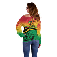 Hapi 45th Indipendens Dei Vanuatu Off Shoulder Sweater Yumi 1980 with Vanuatuan Beach Landscape LT9 - Polynesian Pride