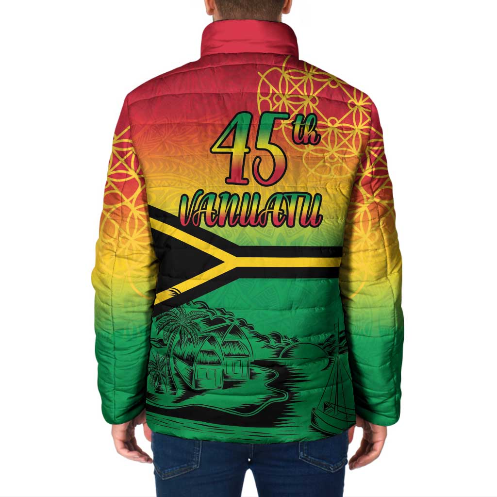 Hapi 45th Indipendens Dei Vanuatu Padded Jacket Yumi 1980 with Vanuatuan Beach Landscape LT9 - Polynesian Pride