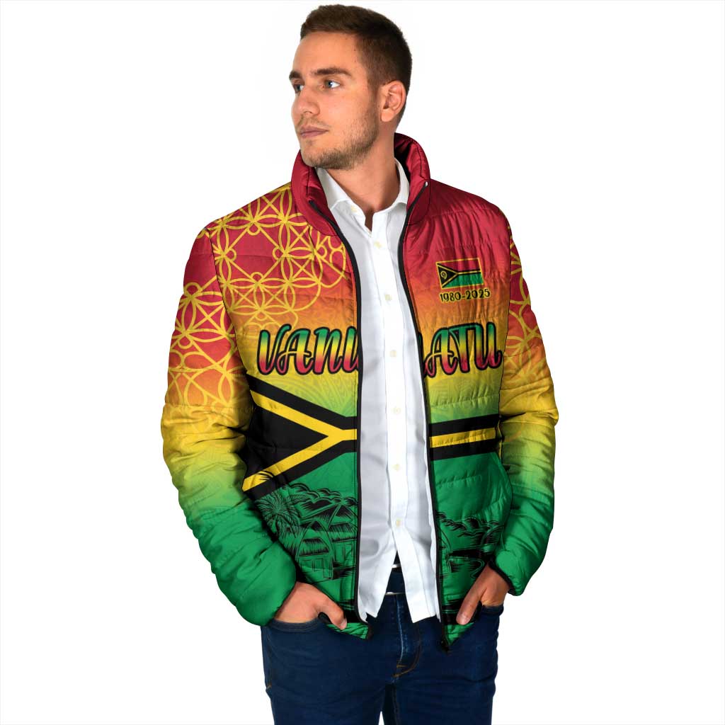 Hapi 45th Indipendens Dei Vanuatu Padded Jacket Yumi 1980 with Vanuatuan Beach Landscape LT9 - Polynesian Pride