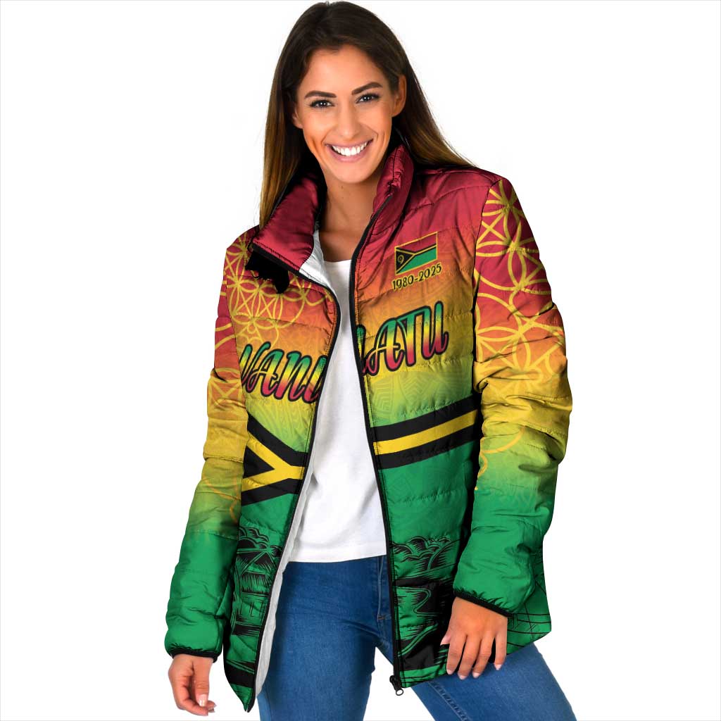 Hapi 45th Indipendens Dei Vanuatu Padded Jacket Yumi 1980 with Vanuatuan Beach Landscape LT9 Women Red - Polynesian Pride