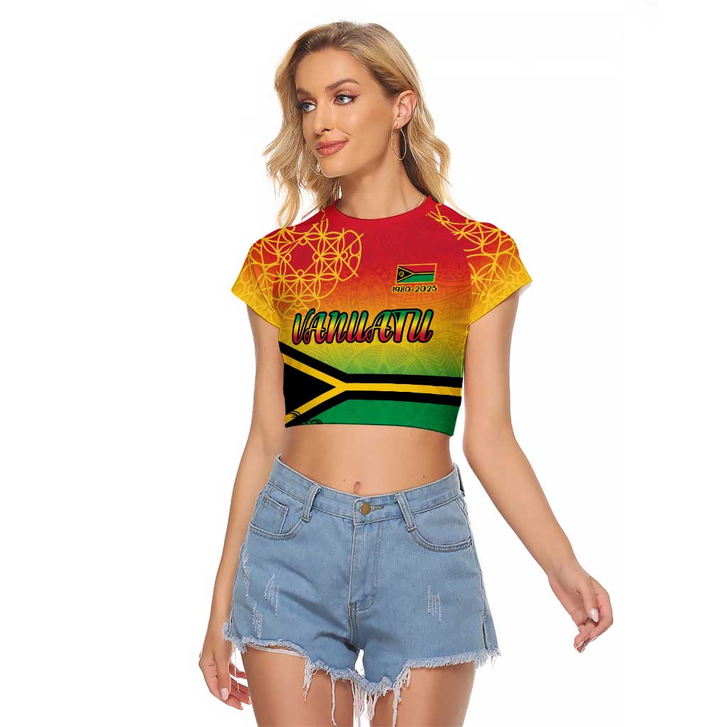 Hapi 45th Indipendens Dei Vanuatu Raglan Cropped T Shirt Yumi 1980 with Vanuatuan Beach Landscape LT9 Female Red - Polynesian Pride