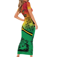Hapi 45th Indipendens Dei Vanuatu Short Sleeve Bodycon Dress Yumi 1980 with Vanuatuan Beach Landscape LT9 - Polynesian Pride