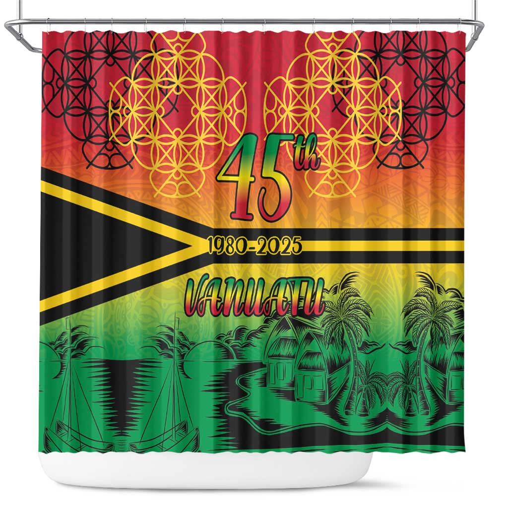 Hapi 45th Indipendens Dei Vanuatu Shower Curtain Yumi 1980 with Vanuatuan Beach Landscape LT9 Red - Polynesian Pride