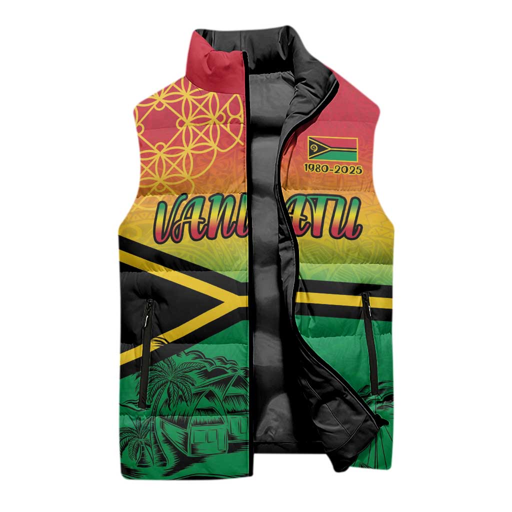 Hapi 45th Indipendens Dei Vanuatu Sleeveless Puffer Jacket Yumi 1980 with Vanuatuan Beach Landscape LT9 - Polynesian Pride