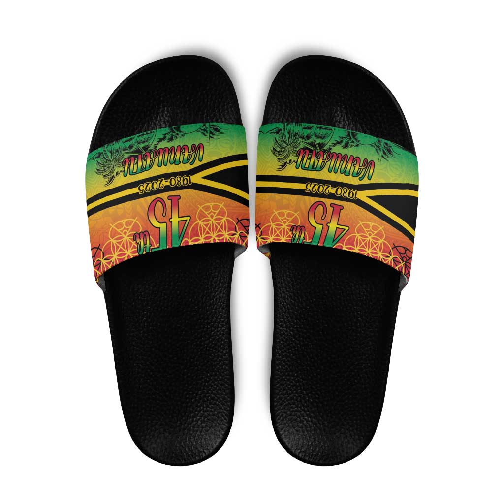 Hapi 45th Indipendens Dei Vanuatu Slide Sandals Yumi 1980 with Vanuatuan Beach Landscape LT9 Red - Polynesian Pride