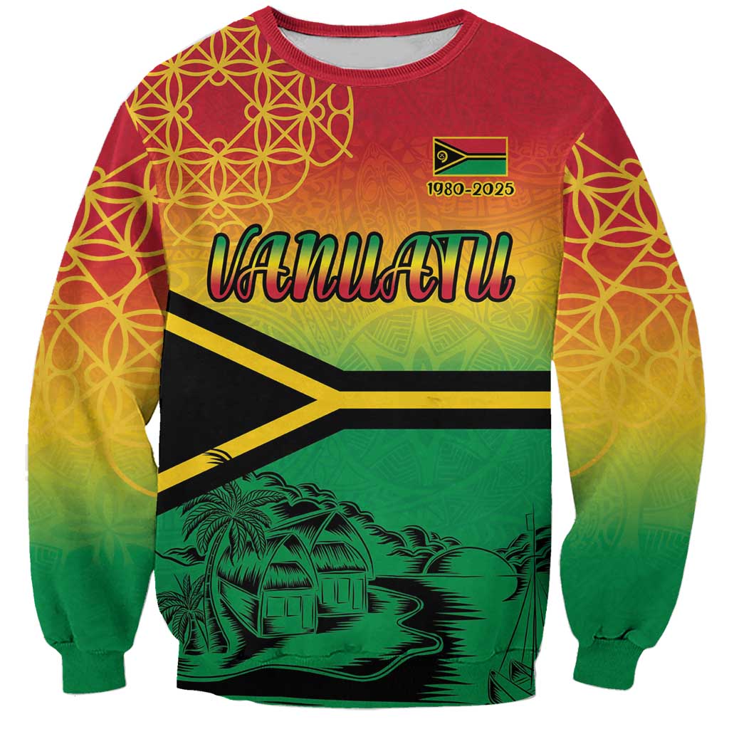 Hapi 45th Indipendens Dei Vanuatu Sweatshirt Yumi 1980 with Vanuatuan Beach Landscape LT9 Unisex Red - Polynesian Pride