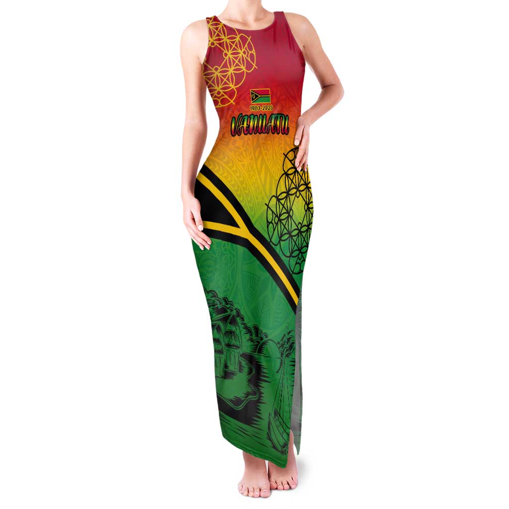 Hapi 45th Indipendens Dei Vanuatu Tank Maxi Dress Yumi 1980 with Vanuatuan Beach Landscape LT9 Women Red - Polynesian Pride