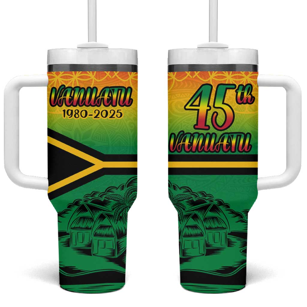 Hapi 45th Indipendens Dei Vanuatu Tumbler With Handle Yumi 1980 with Vanuatuan Beach Landscape LT9 One Size: 40 oz Red - Polynesian Pride