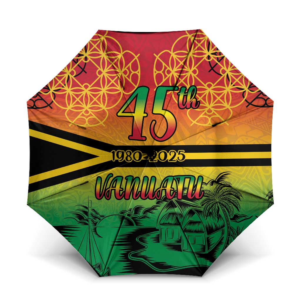 Hapi 45th Indipendens Dei Vanuatu Umbrella Yumi 1980 with Vanuatuan Beach Landscape LT9 One Size Folded 11.42 inch Opened Diameter 37.4 inch Red - Polynesian Pride