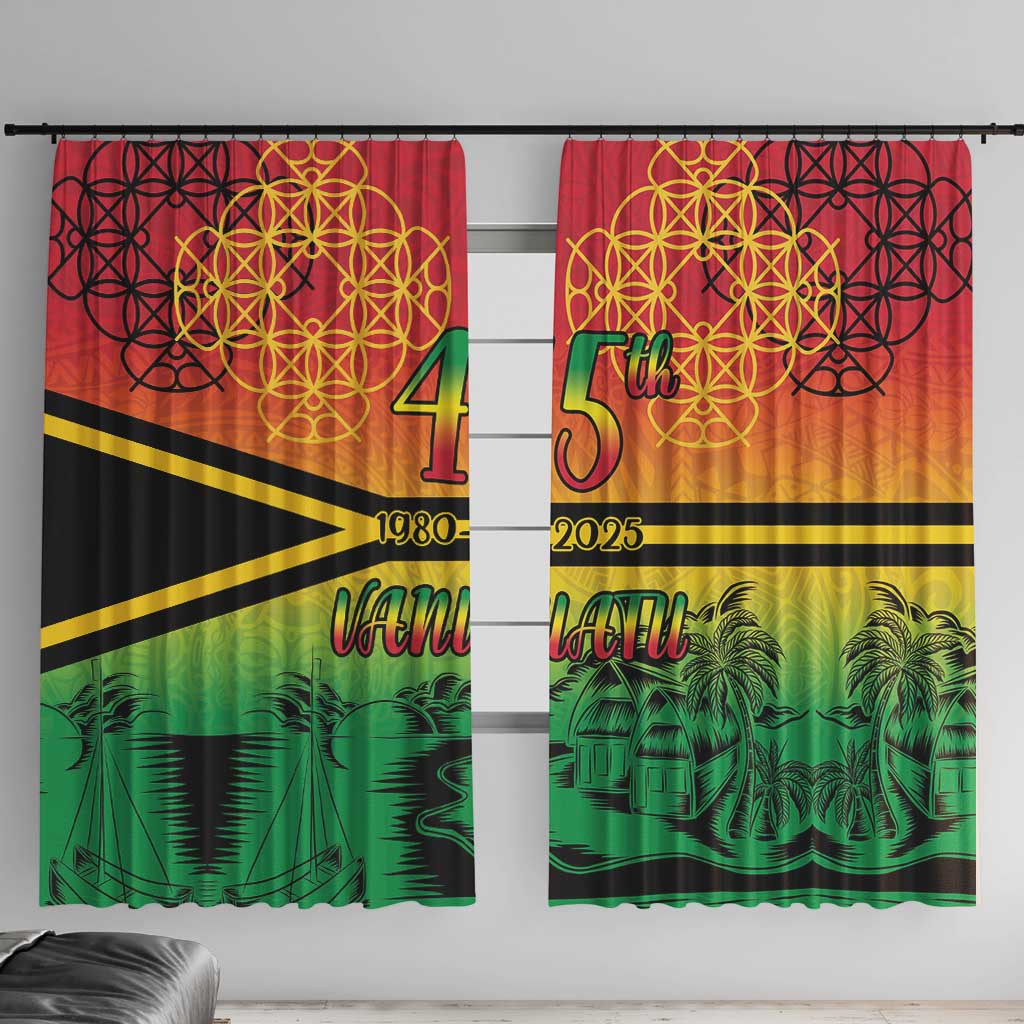 Hapi 45th Indipendens Dei Vanuatu Window Curtain Yumi 1980 with Vanuatuan Beach Landscape LT9 With Hooks Red - Polynesian Pride