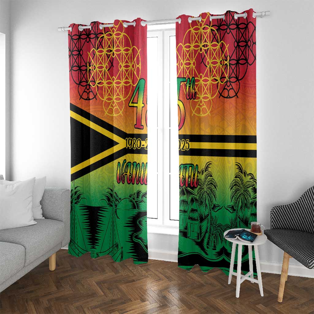 Hapi 45th Indipendens Dei Vanuatu Window Curtain Yumi 1980 with Vanuatuan Beach Landscape LT9 With Grommets Red - Polynesian Pride