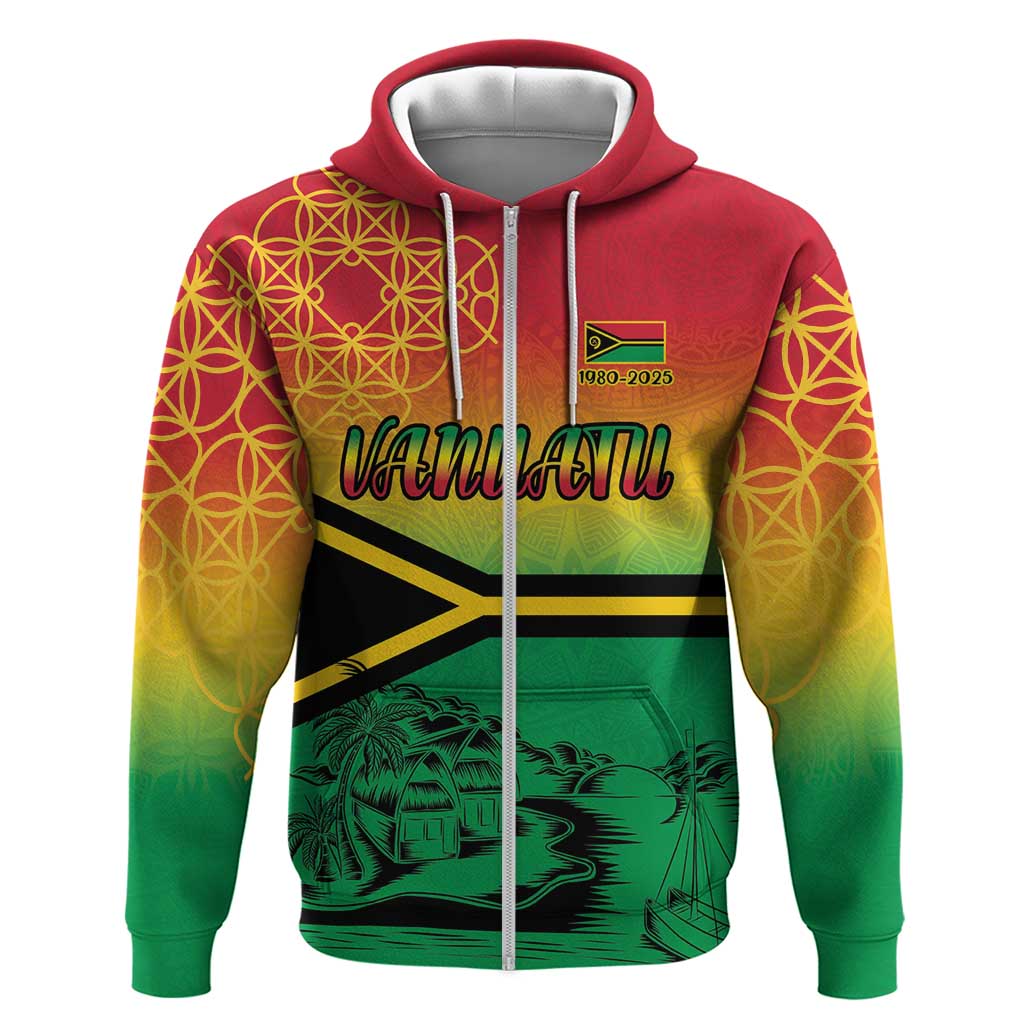 Hapi 45th Indipendens Dei Vanuatu Zip Hoodie Yumi 1980 with Vanuatuan Beach Landscape LT9 Zip Hoodie Red - Polynesian Pride