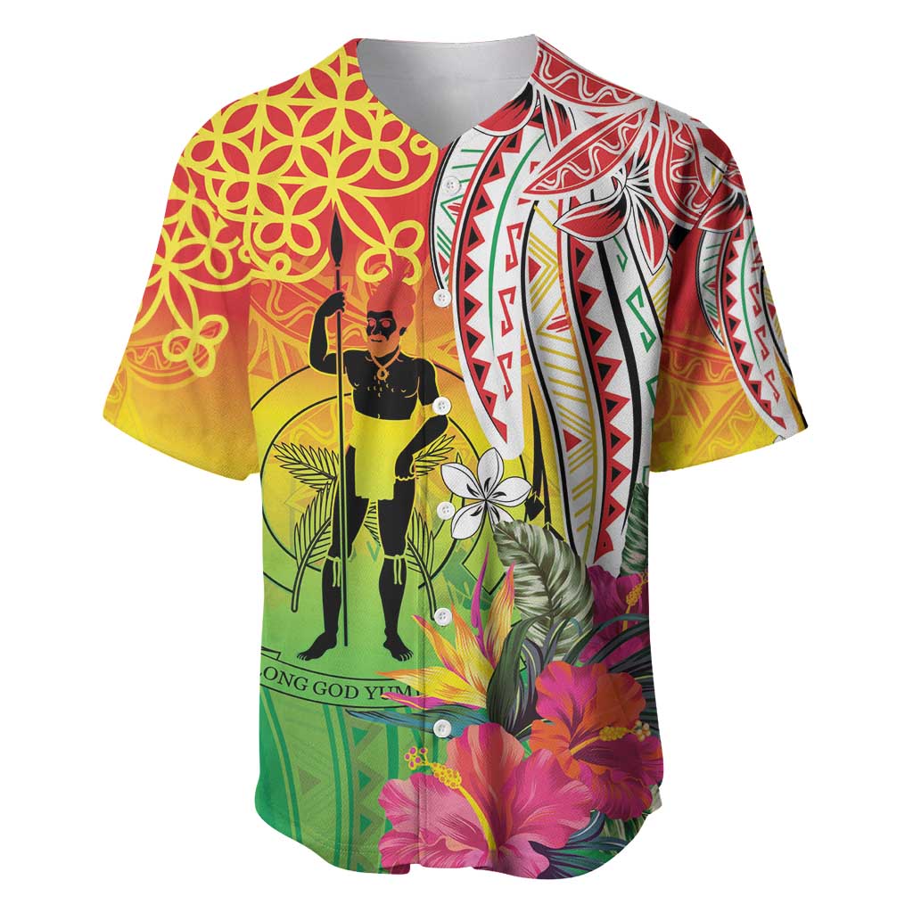 Vanuatu 45th Anniversary Baseball Jersey Polynesian with Sand Drawing Pattern LT9 Red - Polynesian Pride