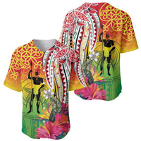 Vanuatu 45th Anniversary Baseball Jersey Polynesian with Sand Drawing Pattern LT9 - Polynesian Pride