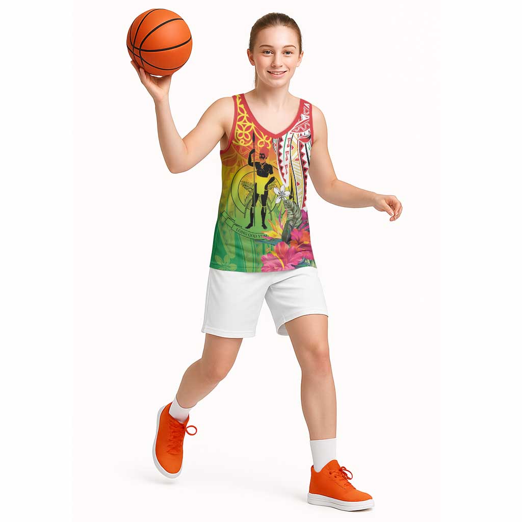 Vanuatu 45th Anniversary Basketball Jersey Polynesian with Sand Drawing Pattern LT9 - Polynesian Pride