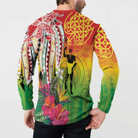 Vanuatu 45th Anniversary Button Sweatshirt Polynesian with Sand Drawing Pattern LT9 - Polynesian Pride