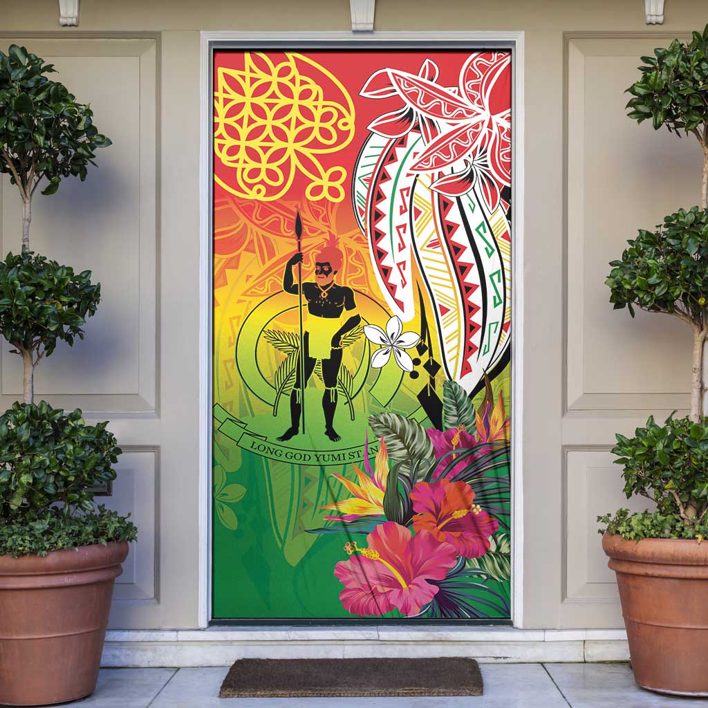 Vanuatu 45th Anniversary Door Cover Polynesian with Sand Drawing Pattern LT9 Red - Polynesian Pride