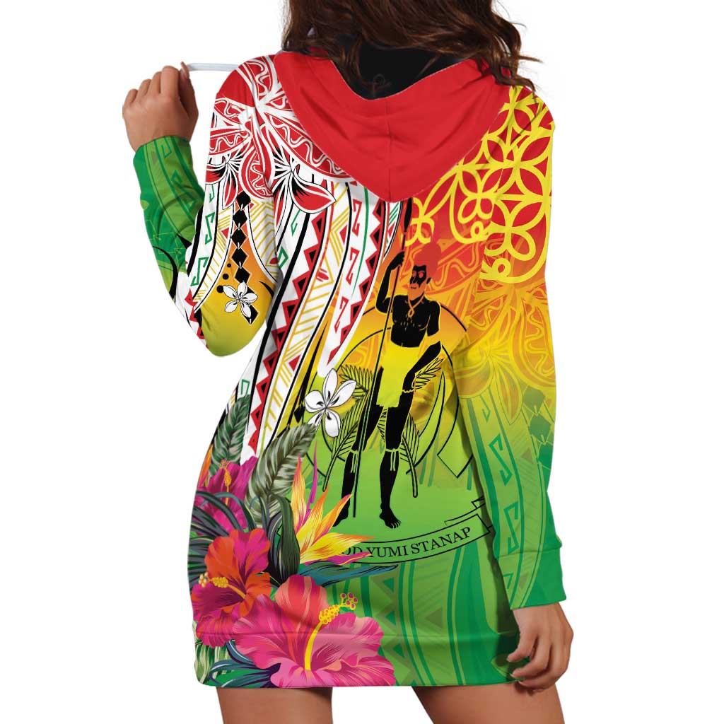 Vanuatu 45th Anniversary Hoodie Dress Polynesian with Sand Drawing Pattern LT9 - Polynesian Pride