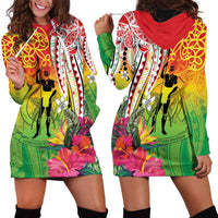 Vanuatu 45th Anniversary Hoodie Dress Polynesian with Sand Drawing Pattern LT9 - Polynesian Pride