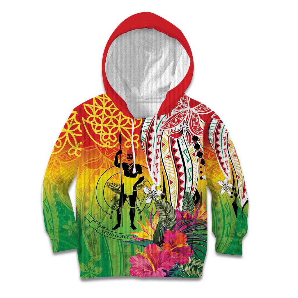 Vanuatu 45th Anniversary Kid Hoodie Polynesian with Sand Drawing Pattern LT9 Hoodie Red - Polynesian Pride