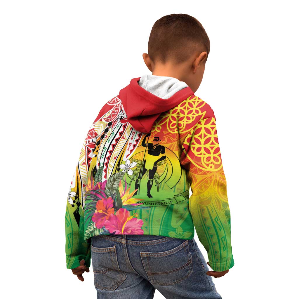 Vanuatu 45th Anniversary Kid Hoodie Polynesian with Sand Drawing Pattern LT9 - Polynesian Pride